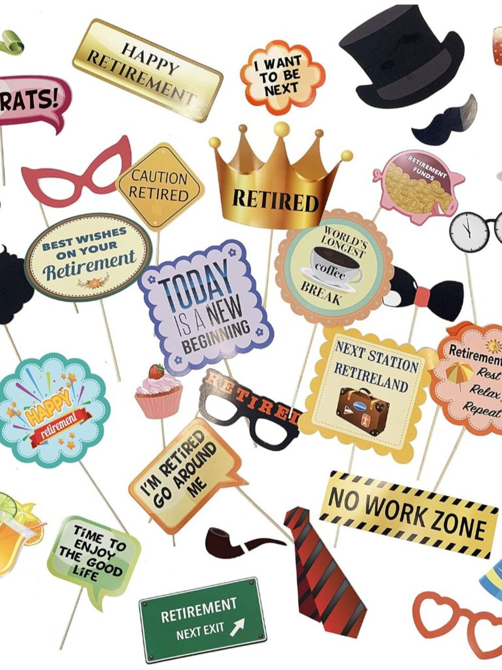 Scapa Pro Retirement Photo Booth Props 36 pc Party Supplies for Pictures and Dec